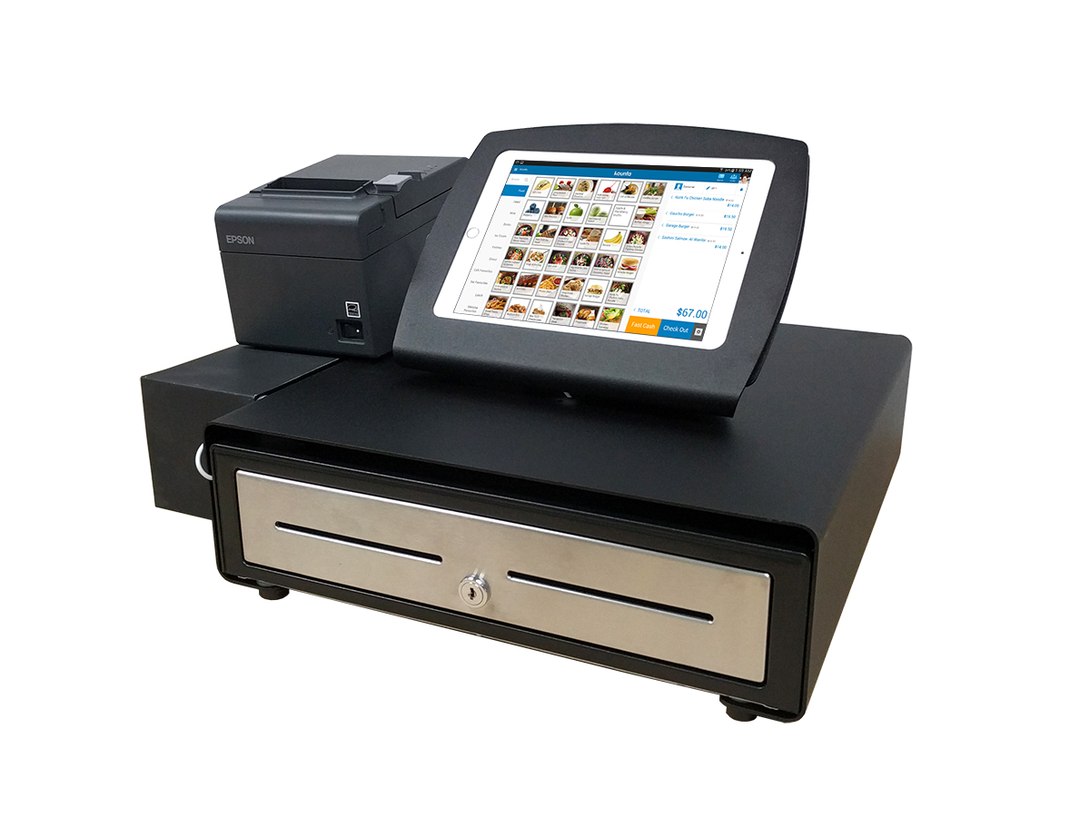 POS machine with touchscreen till, receipt printer and cash drawer